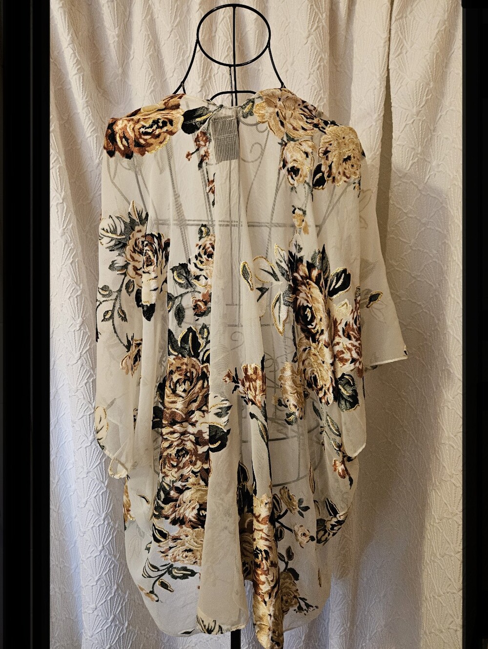 Marcus Adler Sheer Floral Kimono Cover-Up in Cream and Brown - Picture 2 of 12